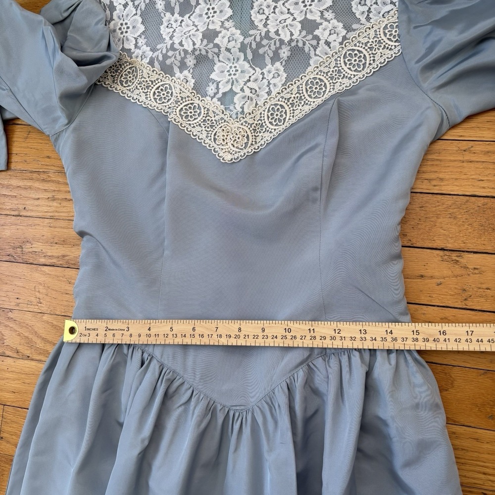 Gunne Sax by Jessica McClintock Blue Ivory Lace Vintage Dress Size 11 - Picture 12 of 15